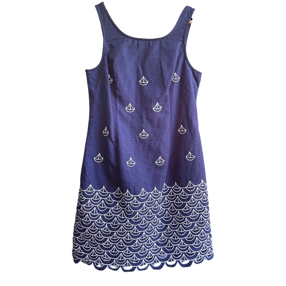 Lilly Pulitzer Navy Blue‎ and White Embroidered Sailboat Mini Dress 4